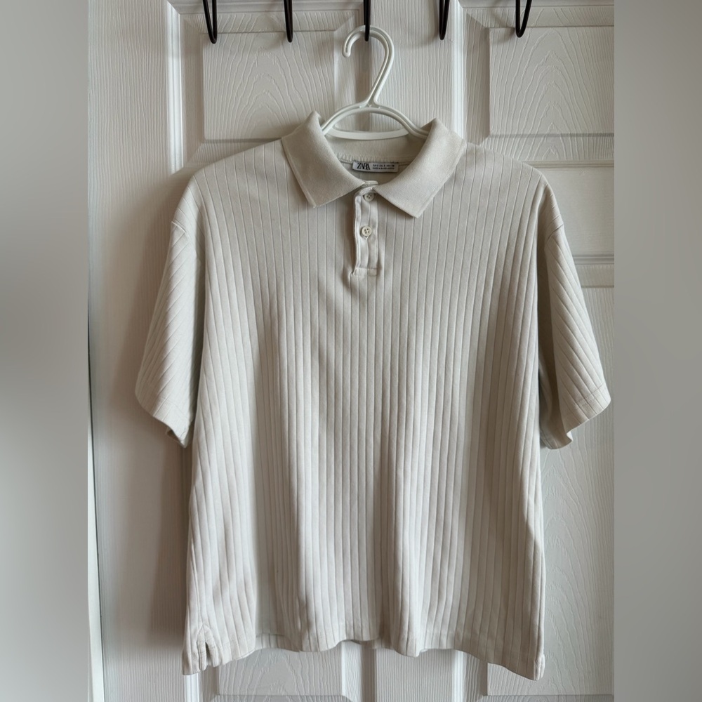 Zara Men's Textured Striped Polo Shirt